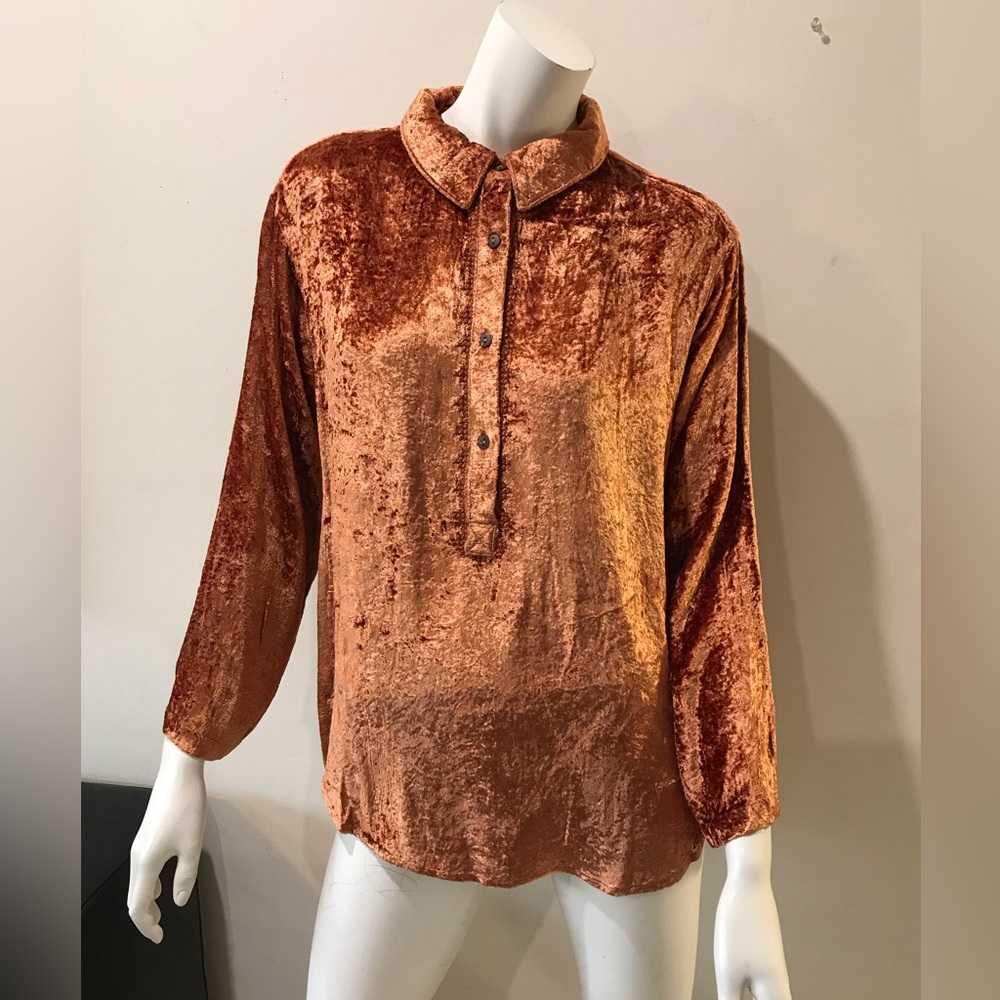 Women’s True Luxe Jeans Washed Velvet Top/blouse/size L/copper/nwt